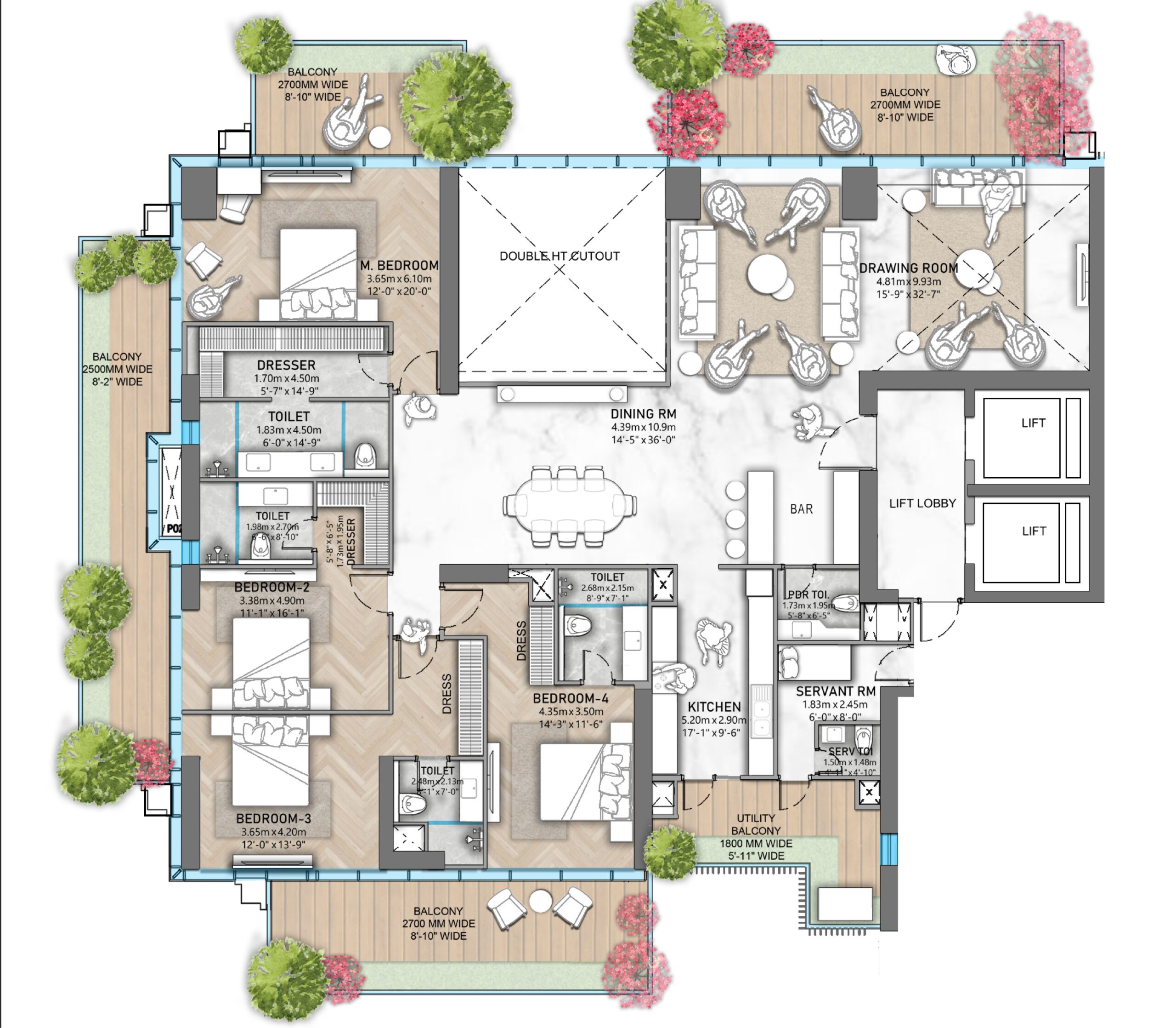 Trump Tower Noida Layout 4BHK 5685 Sqft