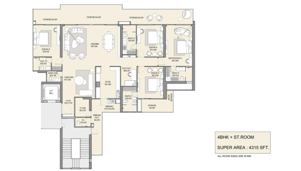 M3M The Cullinan | 4 BHK Layout