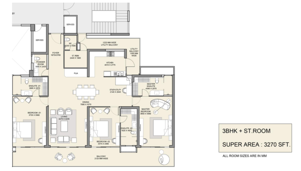 M3M The Cullinan | 3 BHK Layout